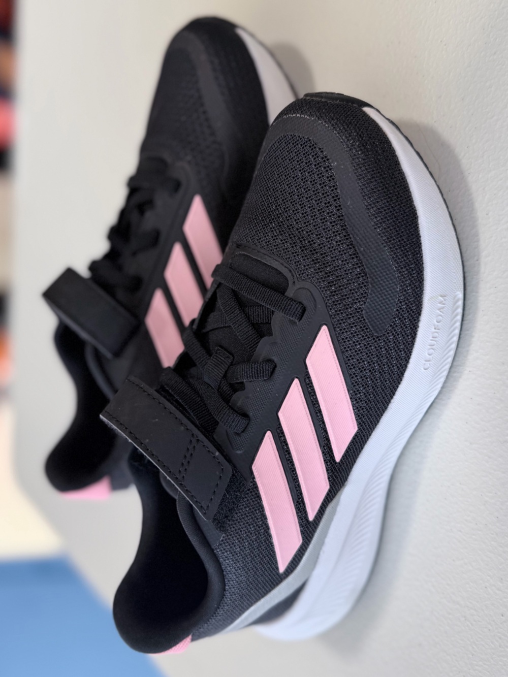 Adidas Kids Sneakers Black Pink Cloudfoam Running Shoes Size 2.5 Youth